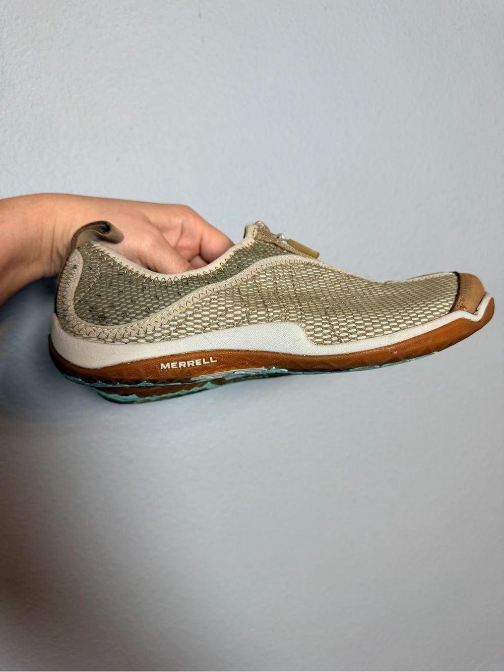 Merrell Womens Lorelei Zip Slip On Shoe Size 6.5 Beige Tan Brown Hiking Outdoor